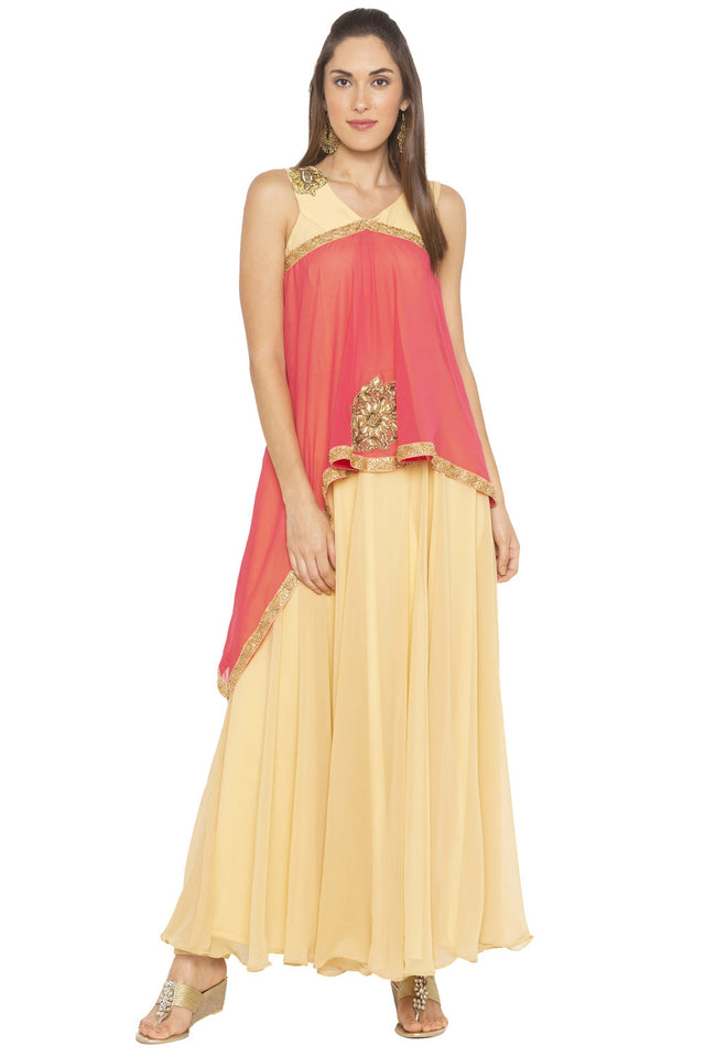 Georgette Asymmetric Kurti Top In Beige