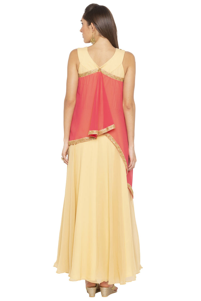 Georgette Asymmetric Kurti Top In Beige