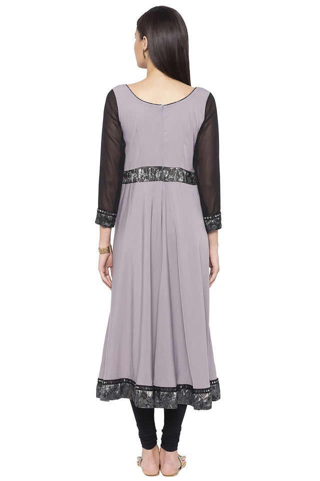 Crepe Flared Kurti Top In Grey