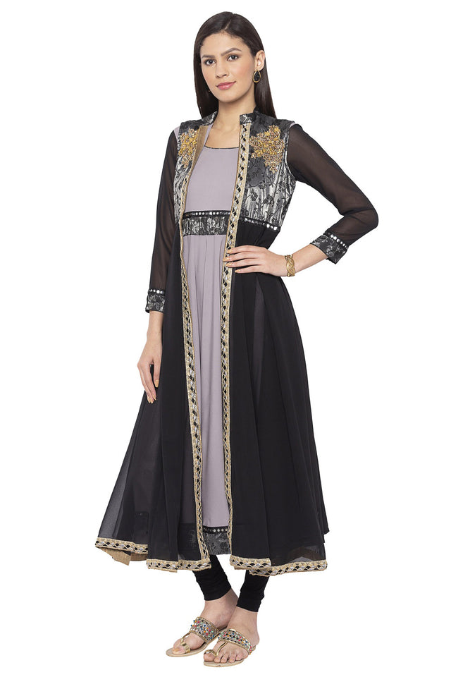 Crepe Flared Kurti Top In Grey