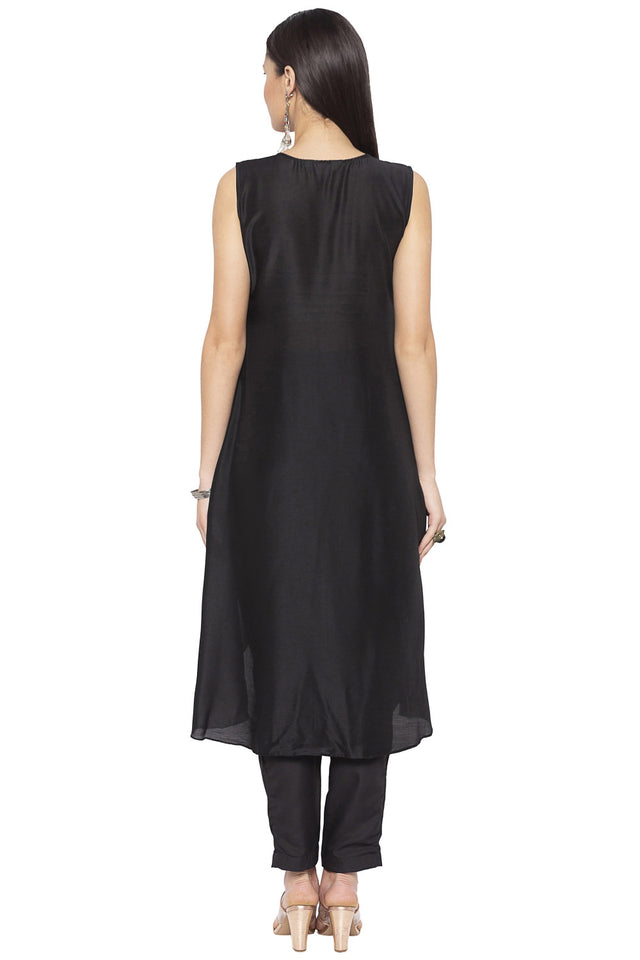 Blended Cotton Asymmetric Kurti In Black