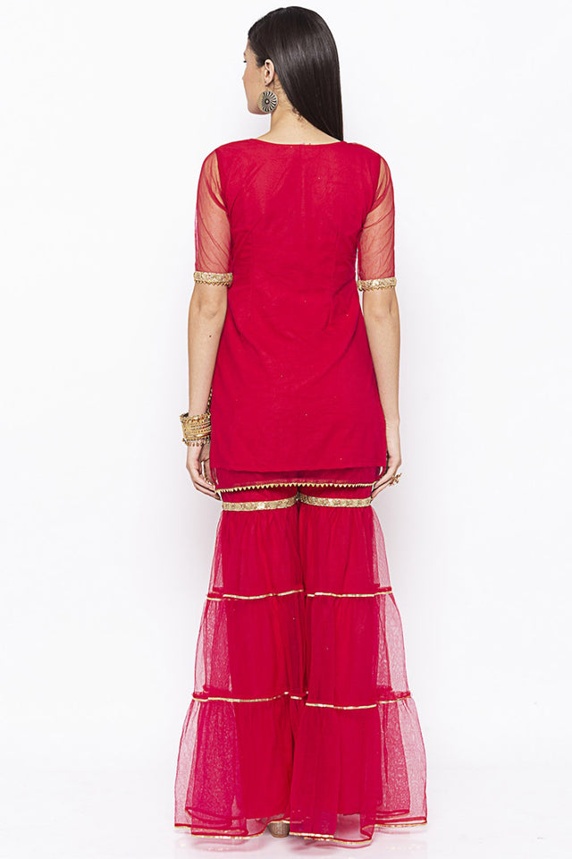 Net Short Kurti Top In Maroon