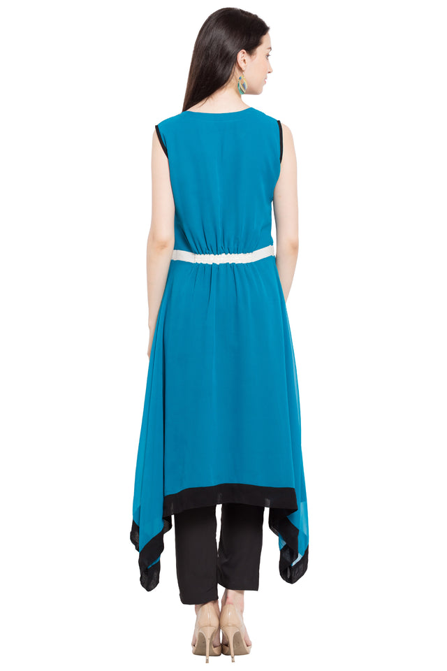 Faux Georgette Asymmetric Kurti Top In Blue