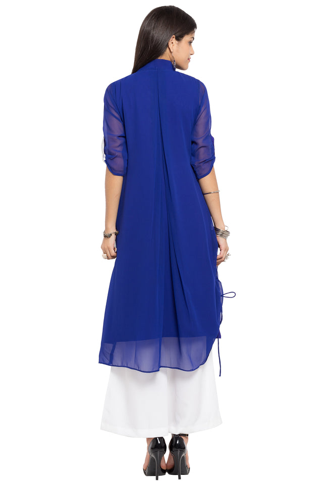 Faux Georgette Flared Kurti In Blue