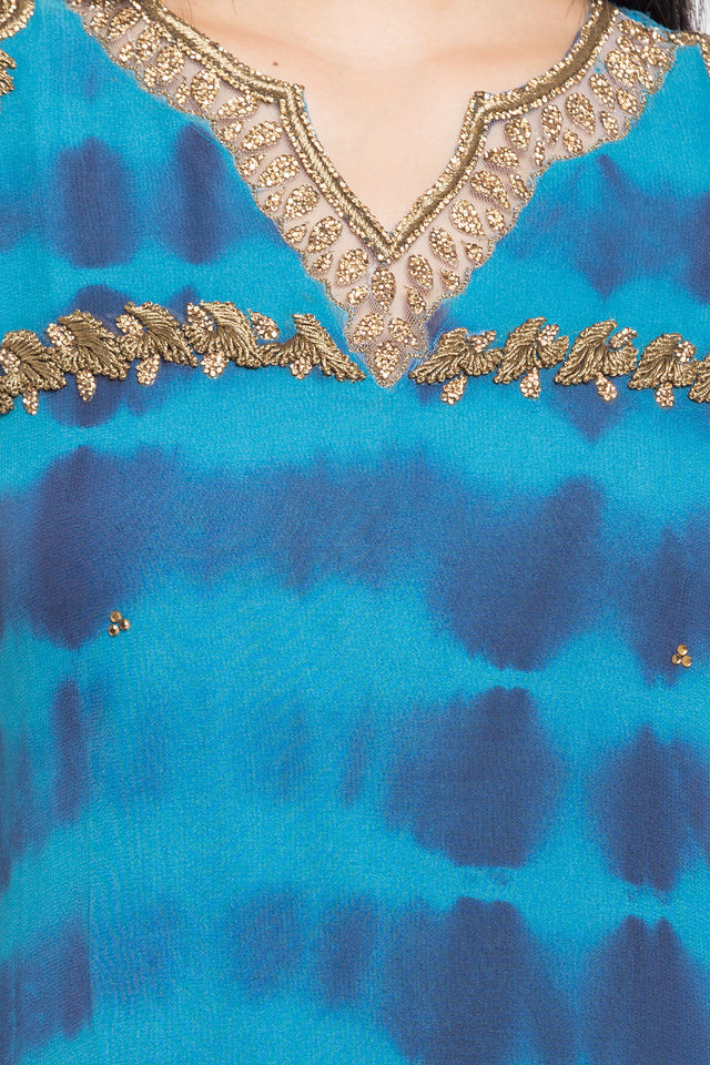 Faux Georgette Straight Kurti Top In Blue