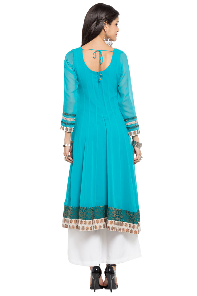 Faux Georgette Anarkali Kurti Top In Blue