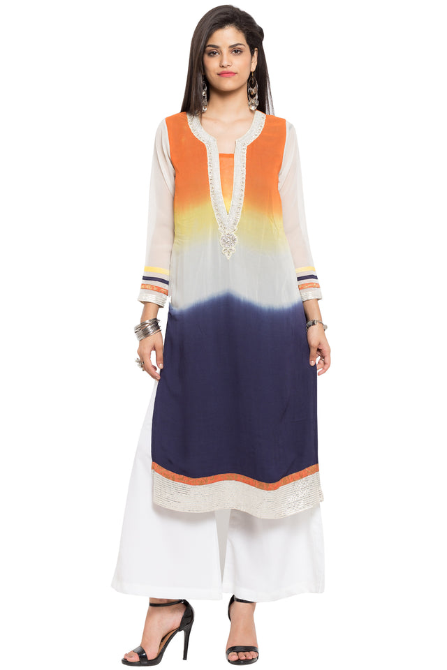 Faux Georgette Straight Kurti Top In White