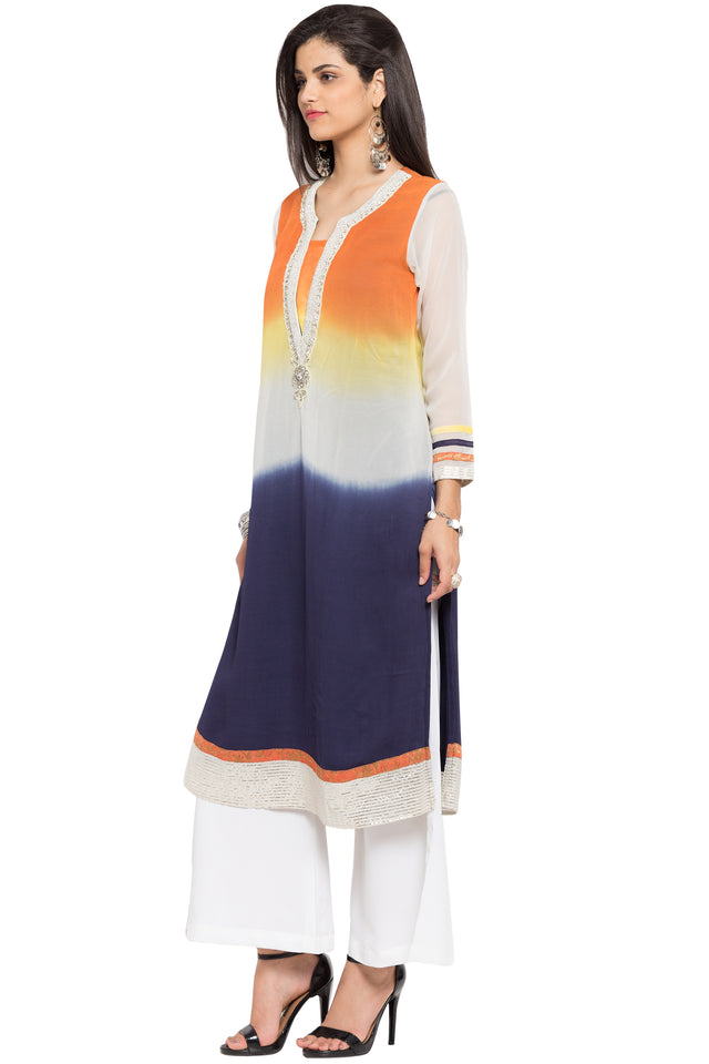 Faux Georgette Straight Kurti Top In White