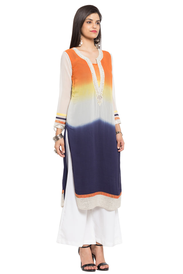 Faux Georgette Straight Kurti Top In White