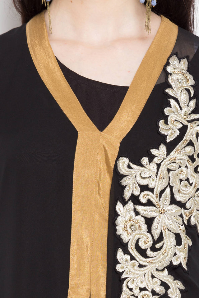 Faux Georgette Asymmetric Kurti Top In Black