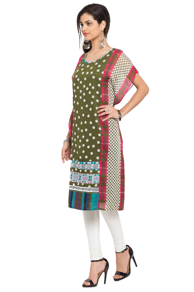 Faux Georgette Straight Kurti In Green