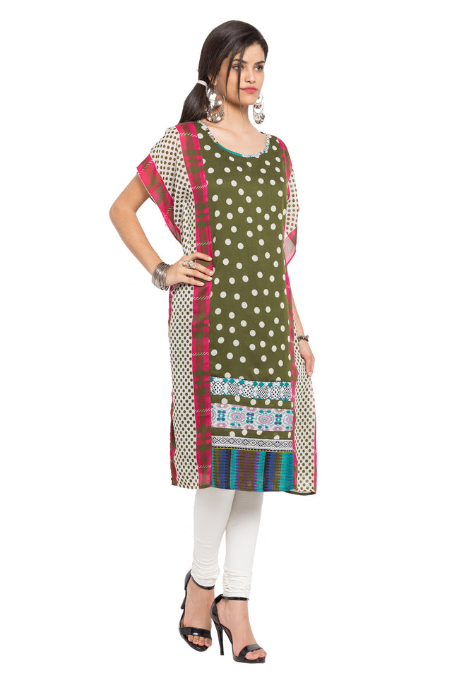 Faux Georgette Straight Kurti In Green
