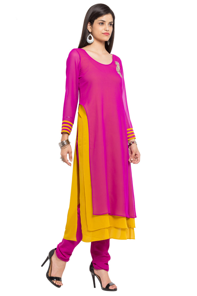 Faux Georgette Straight Kurti Top In Pink