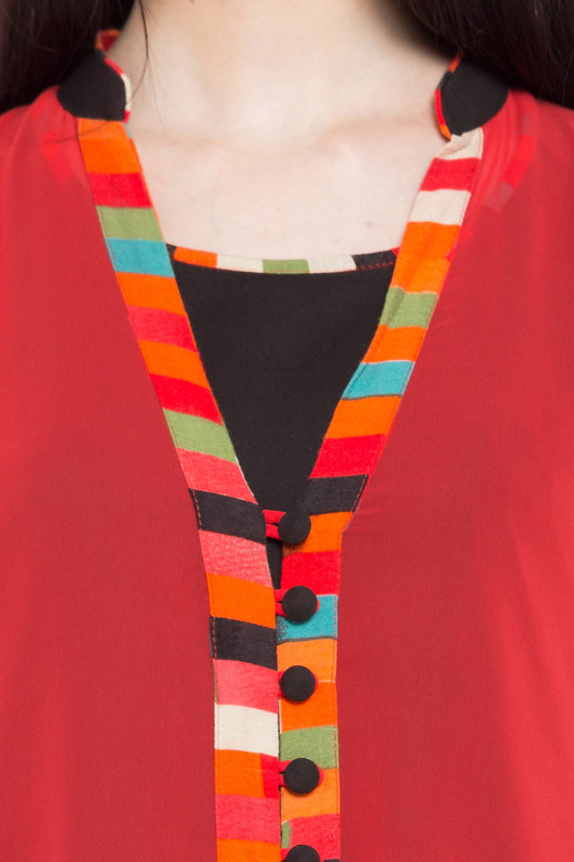 Faux Georgette Flared Kurti Top In Red