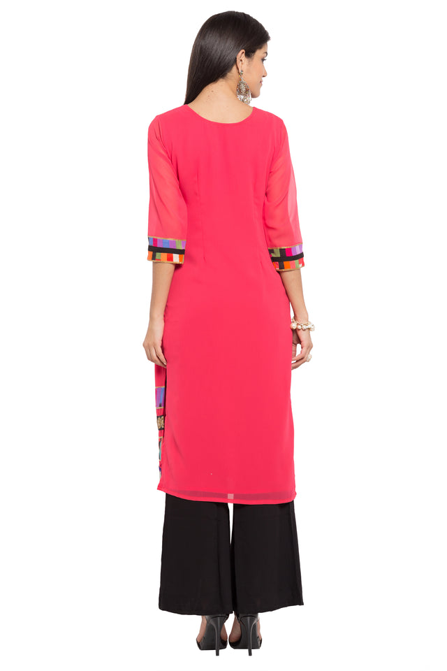 Faux Georgette Straight Kurti Top In Pink