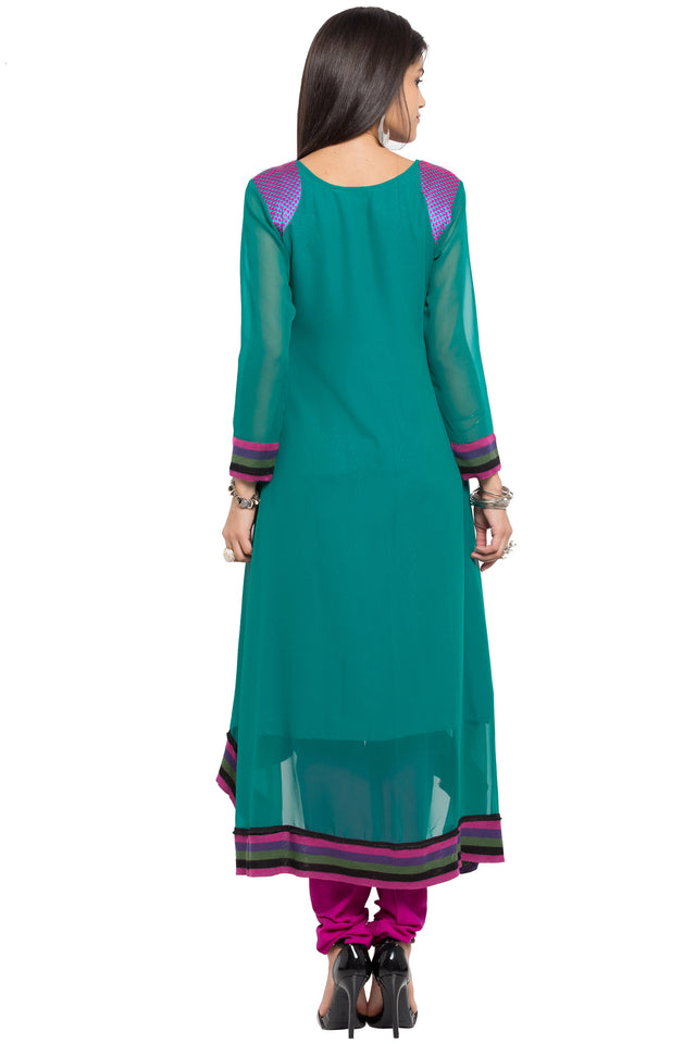 Faux Georgette Asymmetric Kurti Top In Green