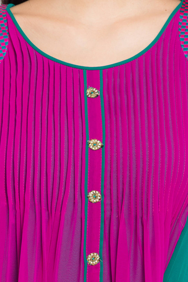 Faux Georgette Asymmetric Kurti Top In Green