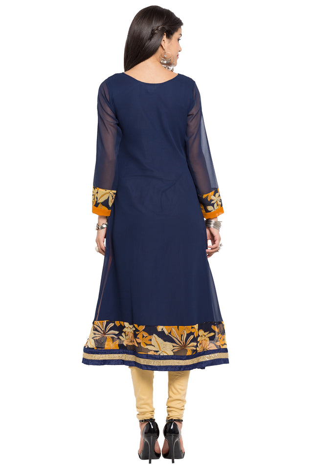 Faux Georgette Anarkali Kurti Top In Blue