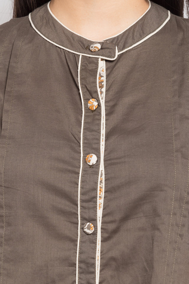 Blended Cotton High Slit Kurti In Grey