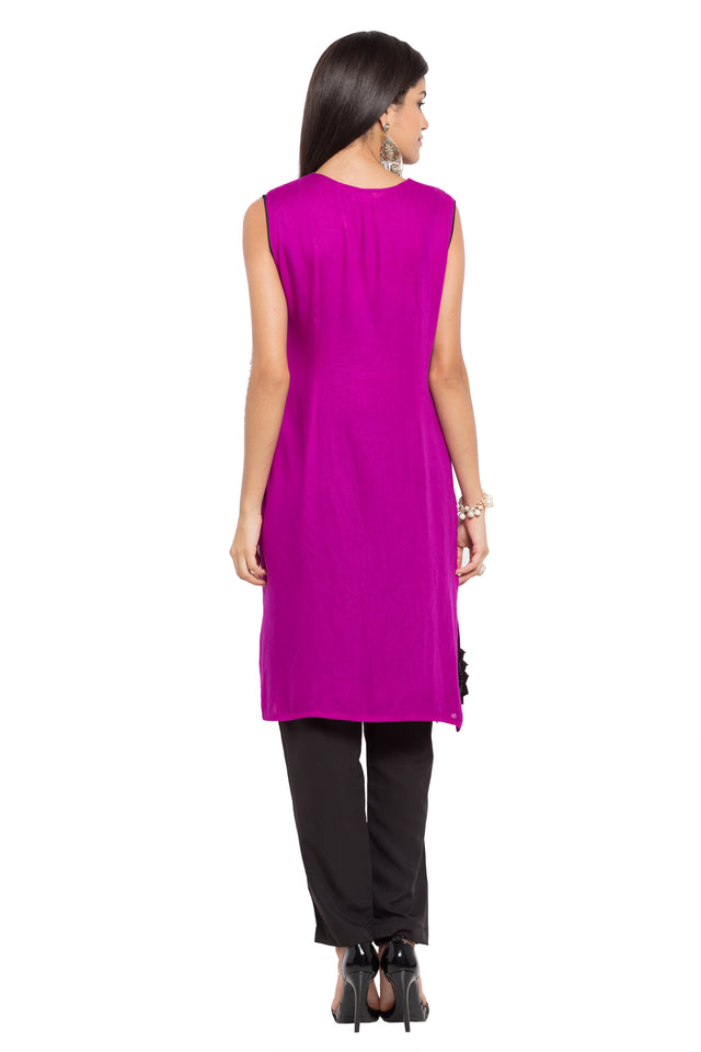 Blended Cotton Straight Kurti In Purple