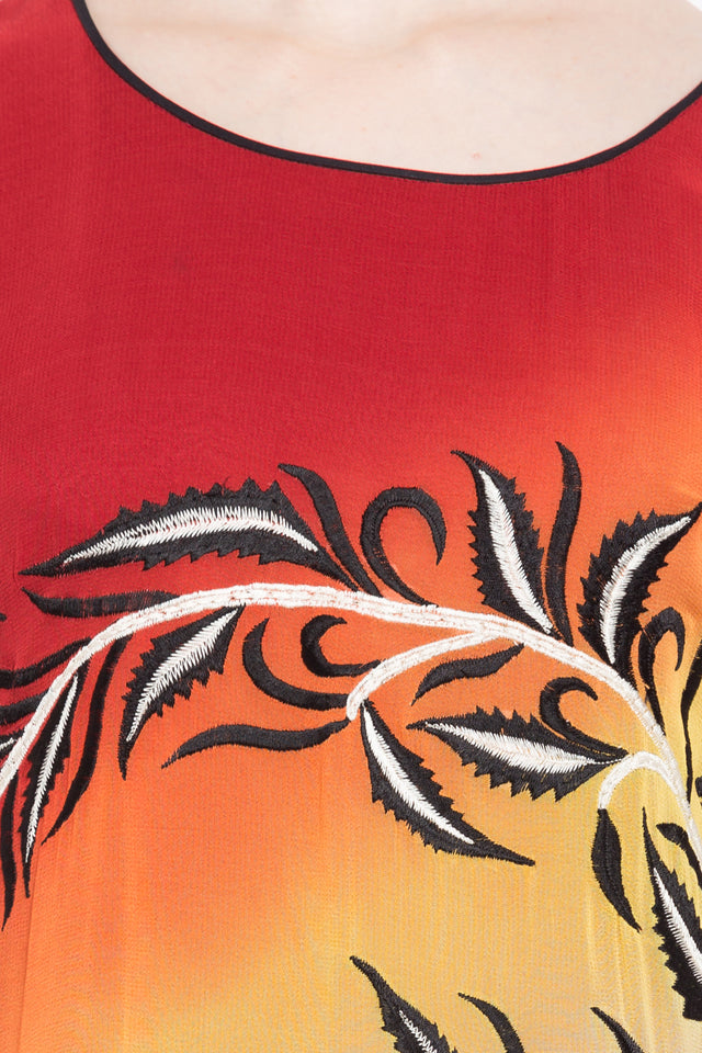 Faux Georgette Asymmetric Kurti Top In Red