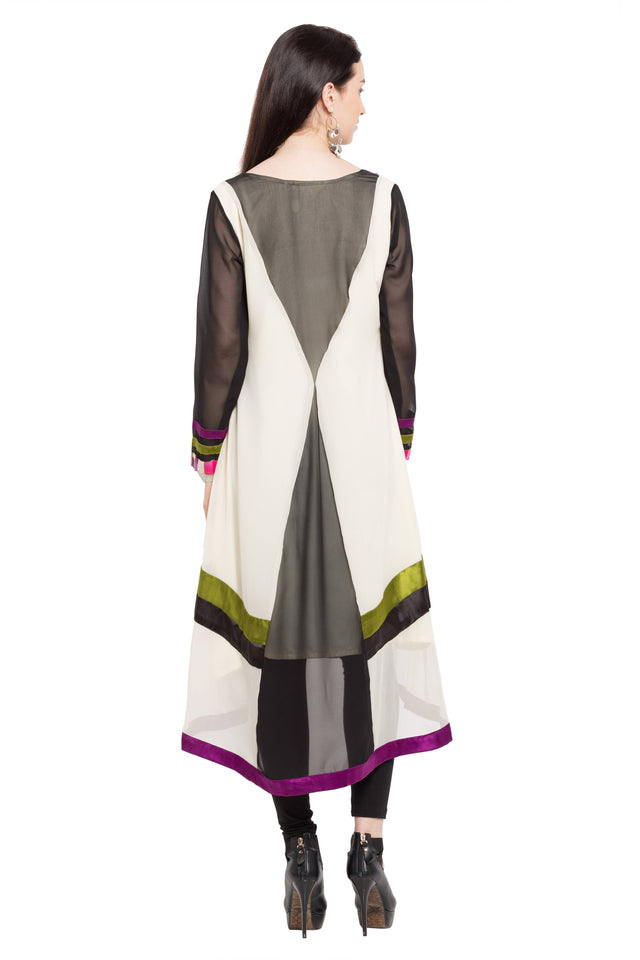 Faux Georgette Asymmetric Kurti In White