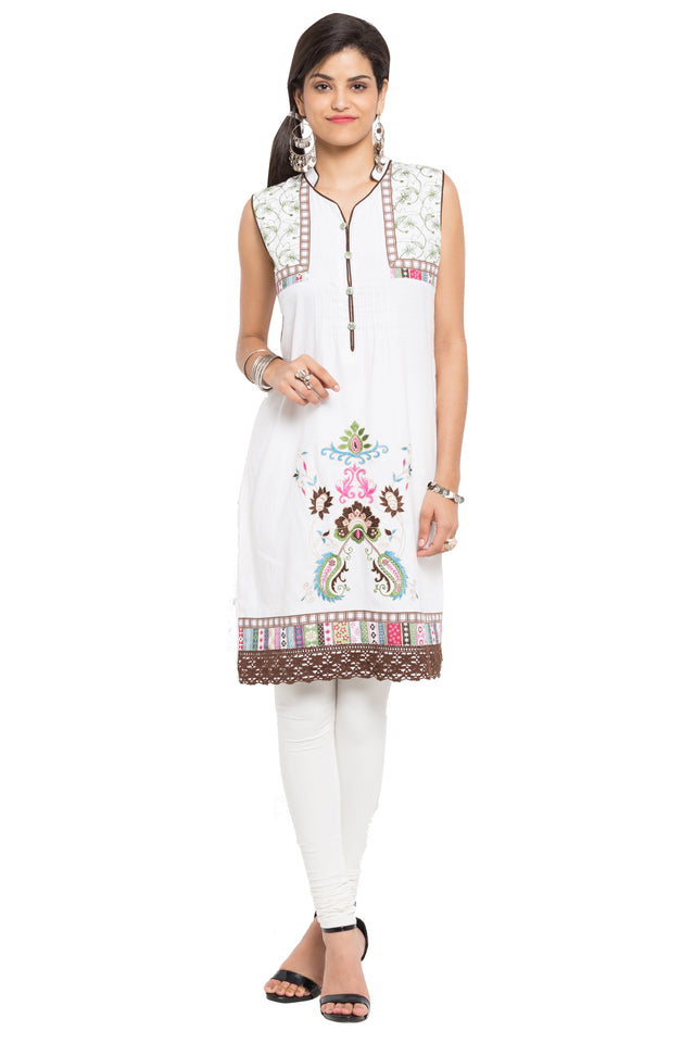 Blended Cotton Straight Kurti In White