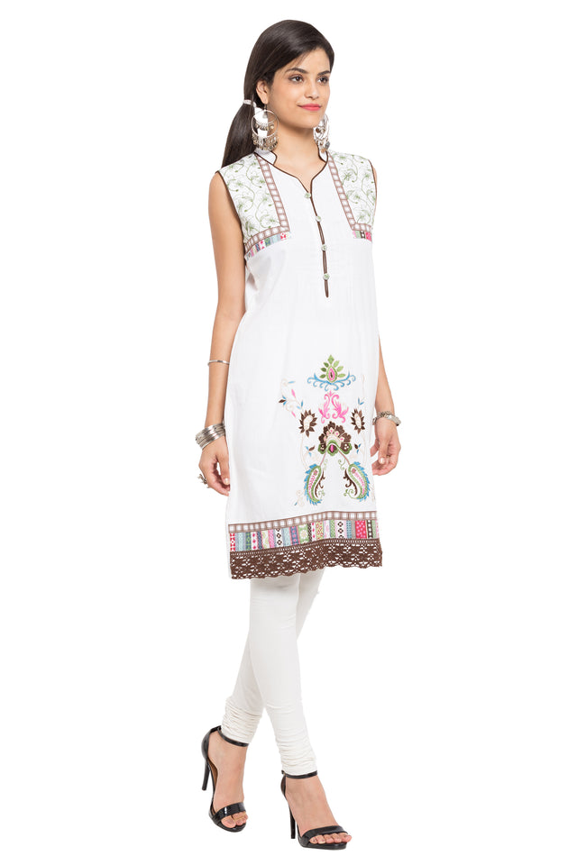 Blended Cotton Straight Kurti In White