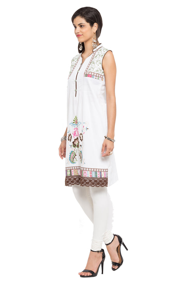Blended Cotton Straight Kurti In White