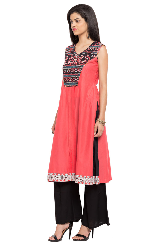 Blended Cotton Straight Kurti In Orange