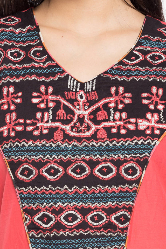 Blended Cotton Straight Kurti In Orange