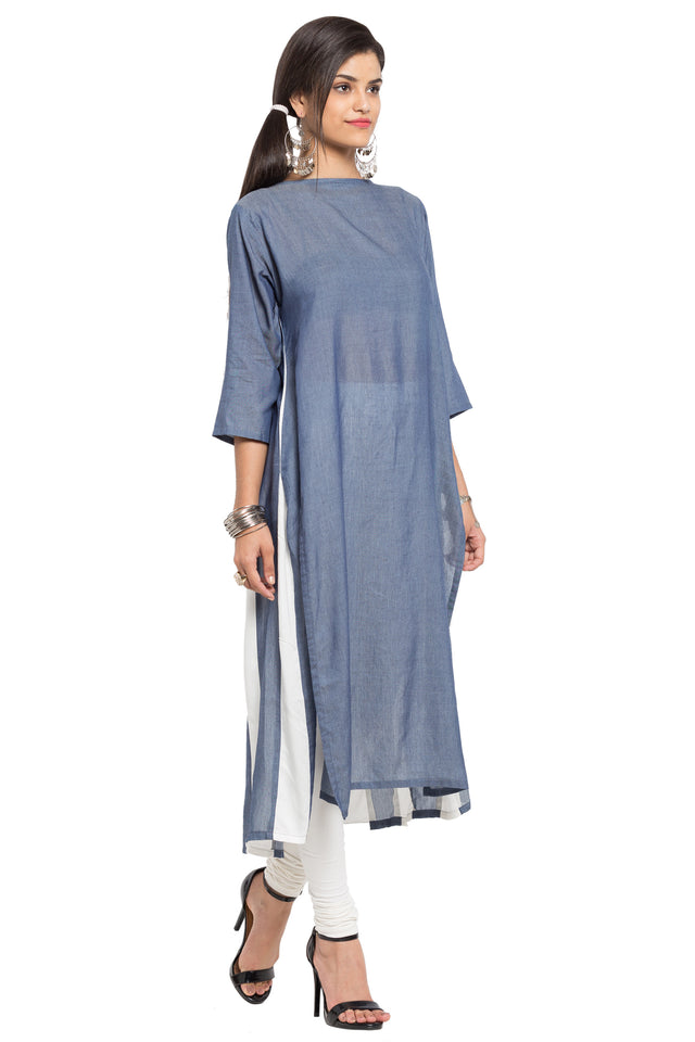 Blended Cotton Straight Kurti Top In Grey