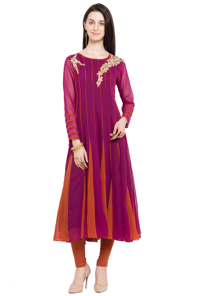 Faux Georgette Anarkali Kurti Top In Purple