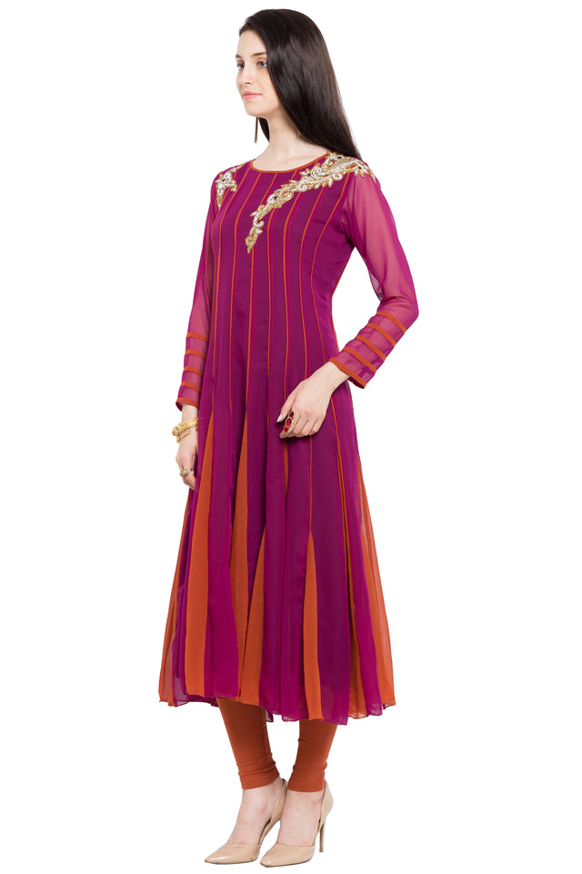 Faux Georgette Anarkali Kurti Top In Purple