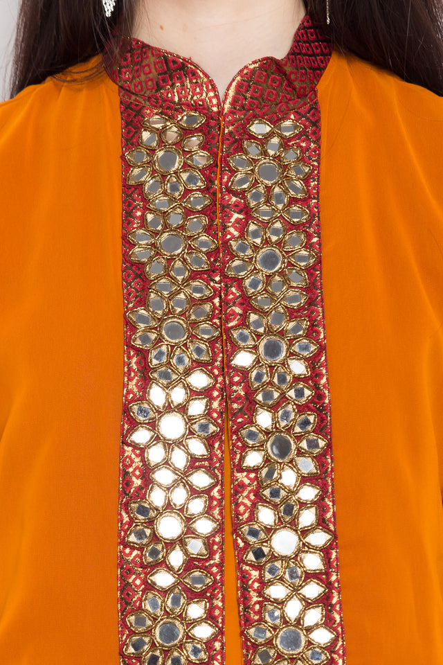 Faux Georgette High-Low Kurti Top In Orange
