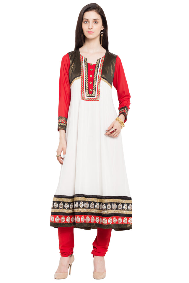 Faux Georgette A-Line Kurti Top In White