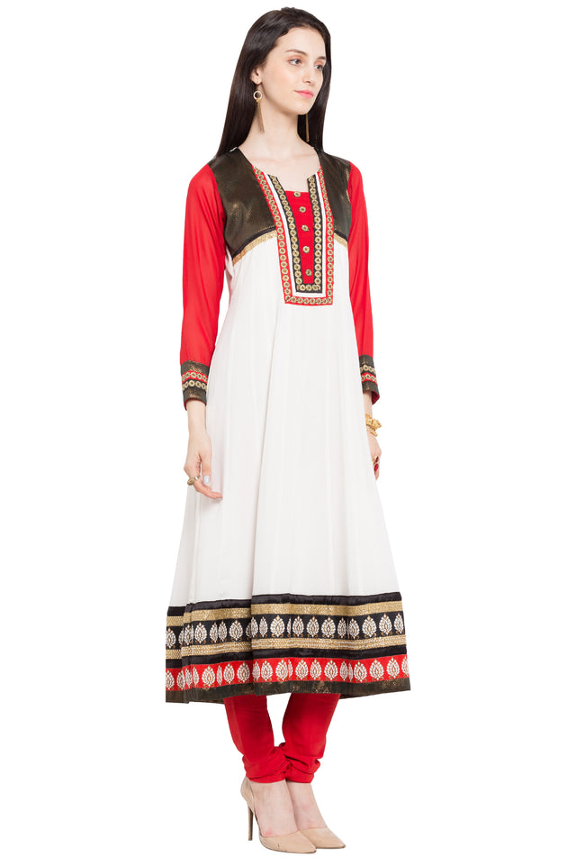Faux Georgette A-Line Kurti Top In White