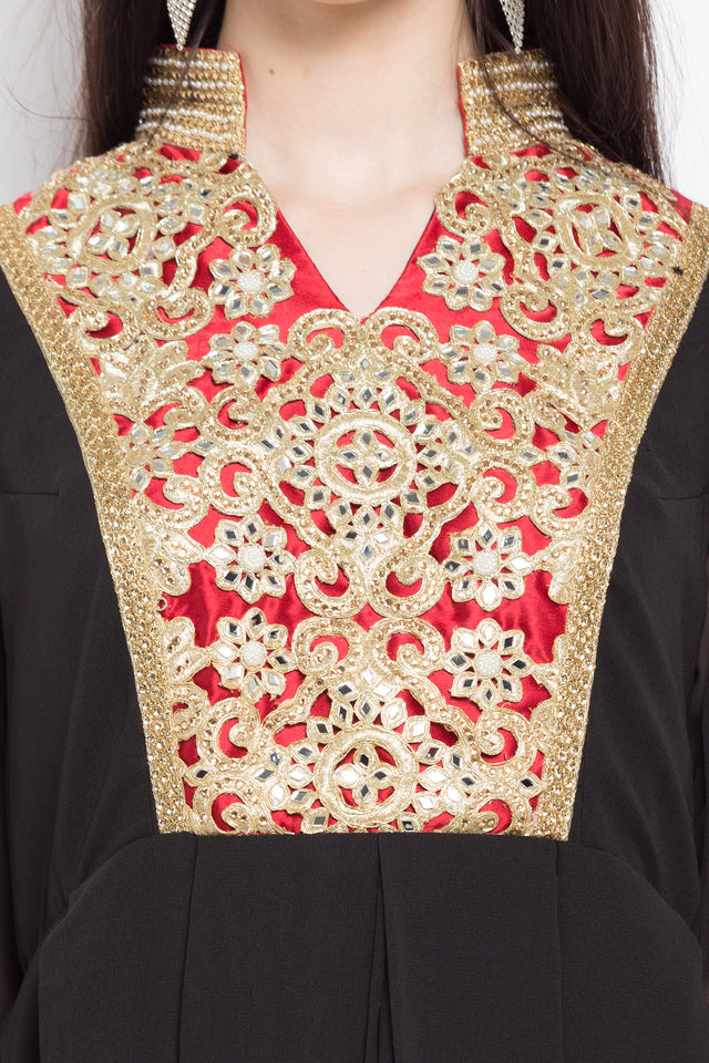 Faux Georgette High-Low Kurta Top in Black - Zoom