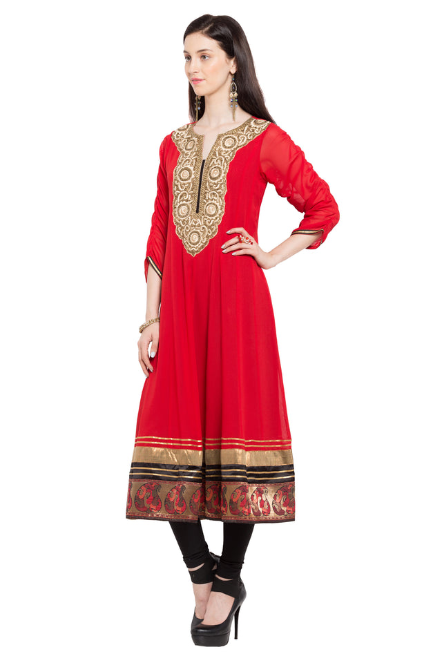 Faux Georgette Anarkali Kurti Top In Red