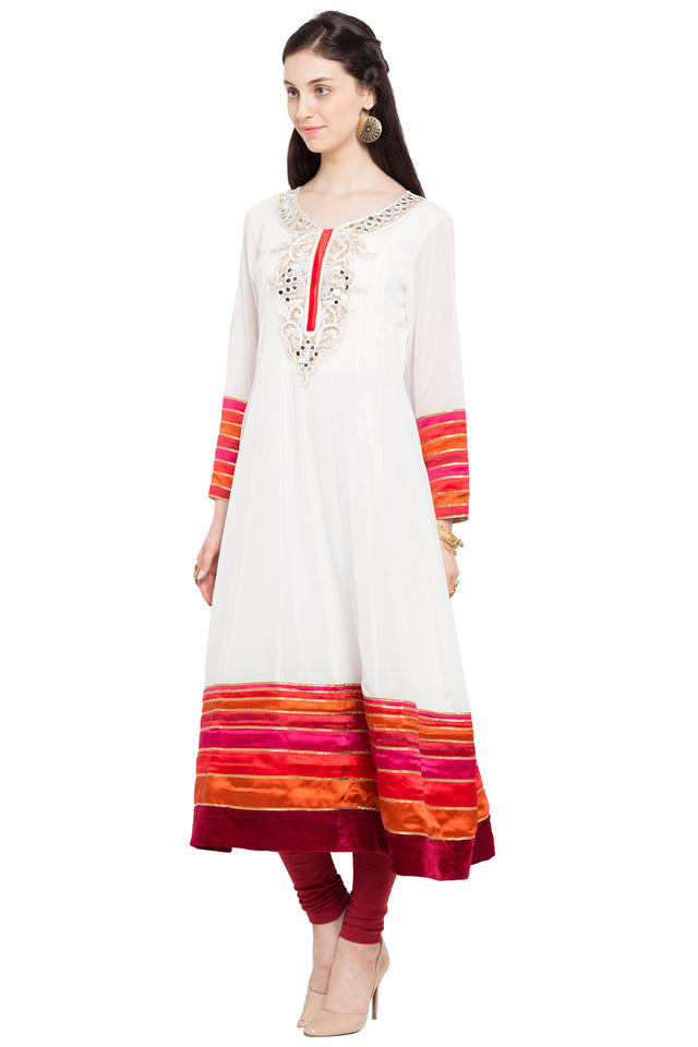 Faux Georgette Anarkali Kurti Top In White
