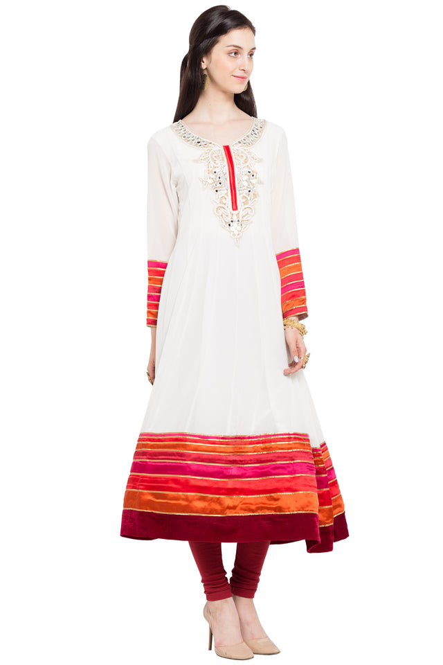 Faux Georgette Anarkali Kurti Top In White
