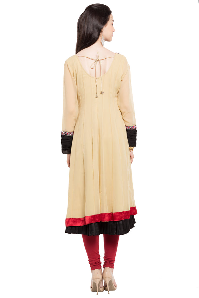 Faux Georgette Asymmetric Kurti Top In Beige