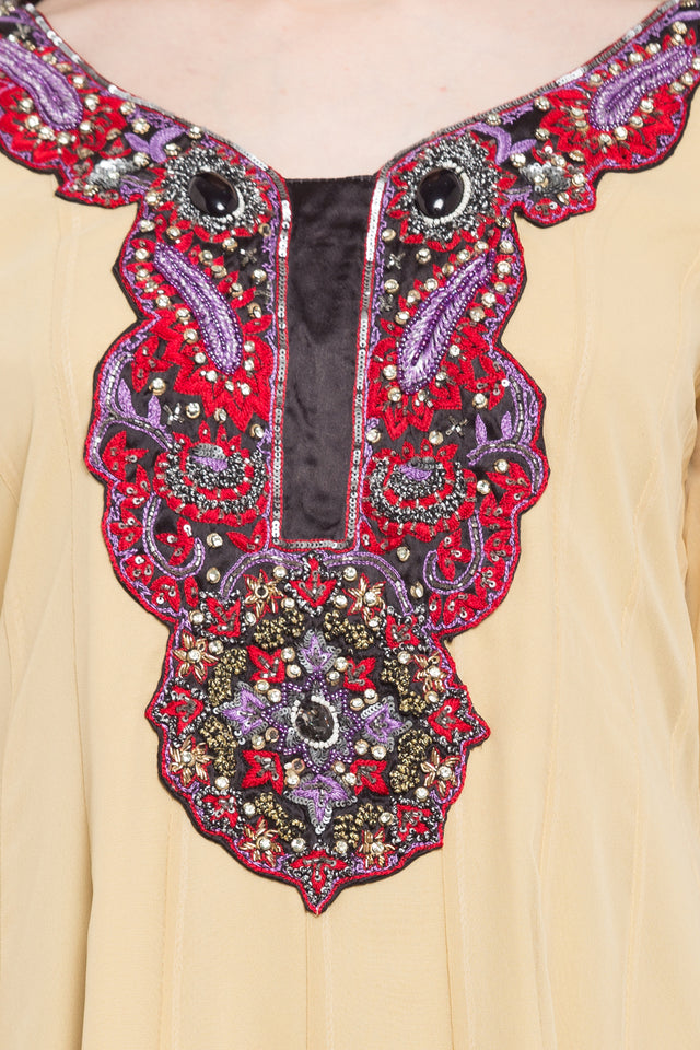 Faux Georgette Asymmetric Kurti Top In Beige