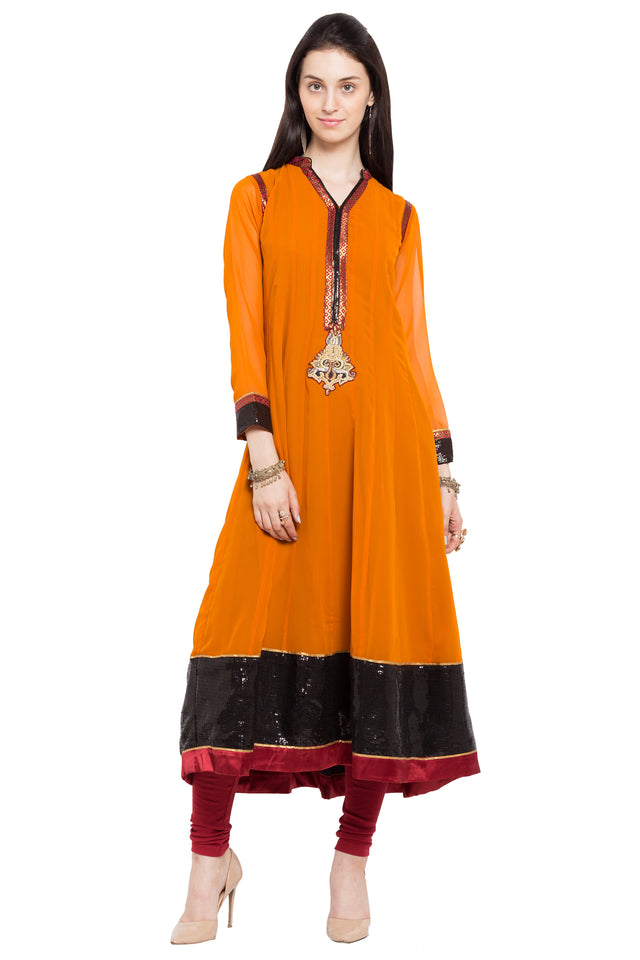 Faux Georgette Anarkali Kurti Top In Orange