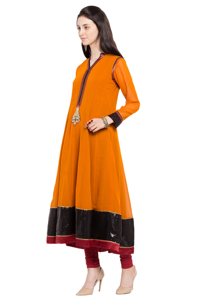 Faux Georgette Anarkali Kurti Top In Orange