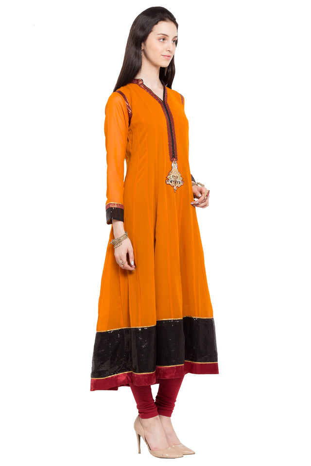 Faux Georgette Anarkali Kurti Top In Orange