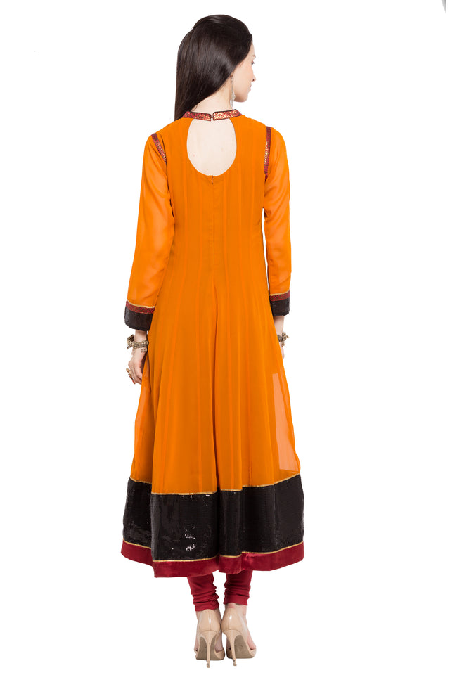 Faux Georgette Anarkali Kurti Top In Orange