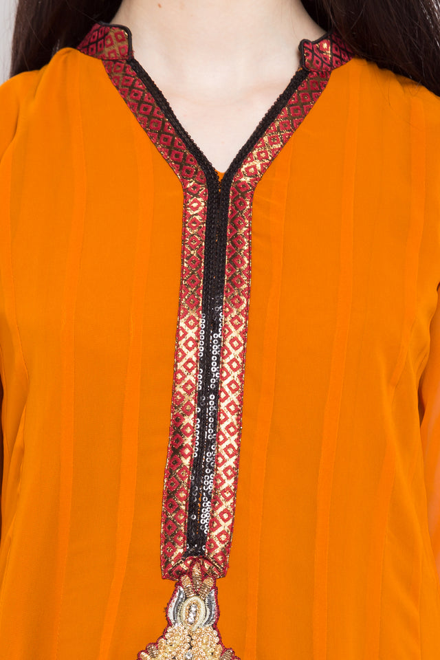 Faux Georgette Anarkali Kurti Top In Orange