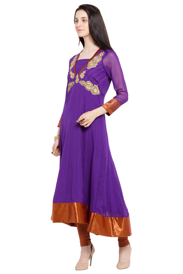 Faux Georgette Anarkali Kurta Top in Purple - Right Side