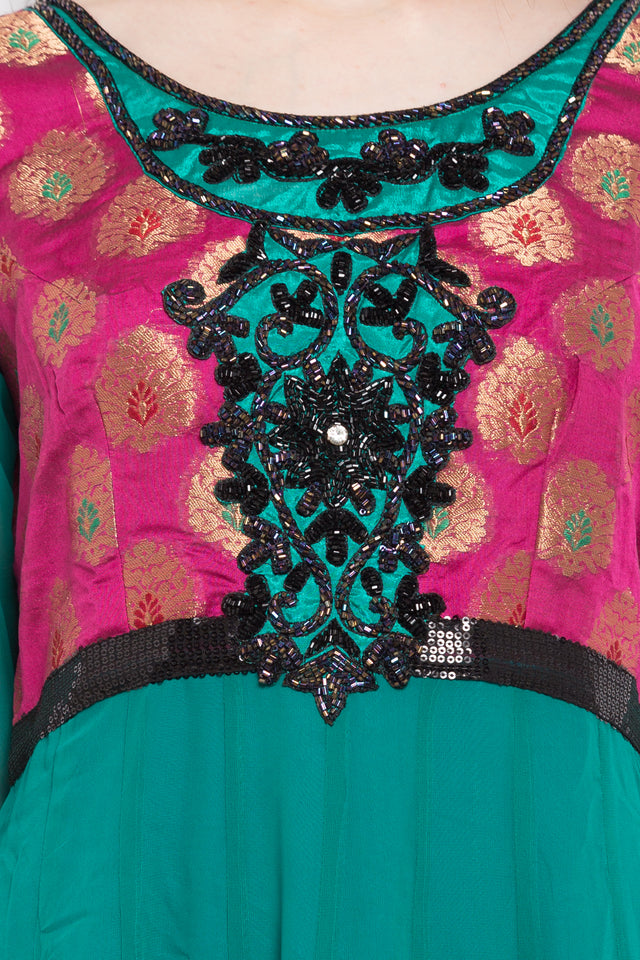 Faux Georgette Anarkali Kurti Top In Green